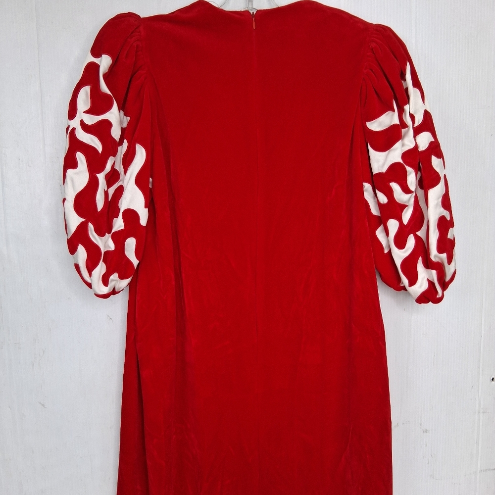 Georgette Trabolsi Womens Velvet Maxi Dress Size Small Red White Puff Sleeves